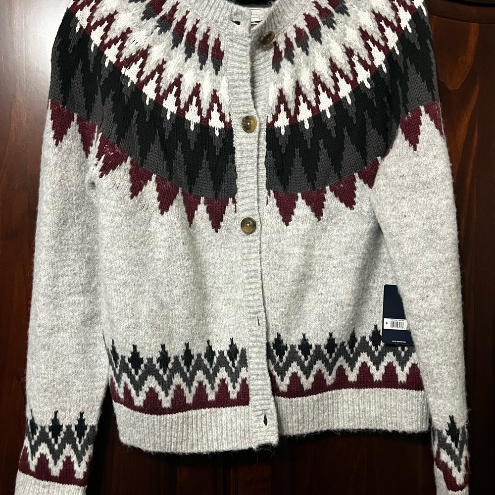 Lucky Brand Gray and Red Cardigan Sweater